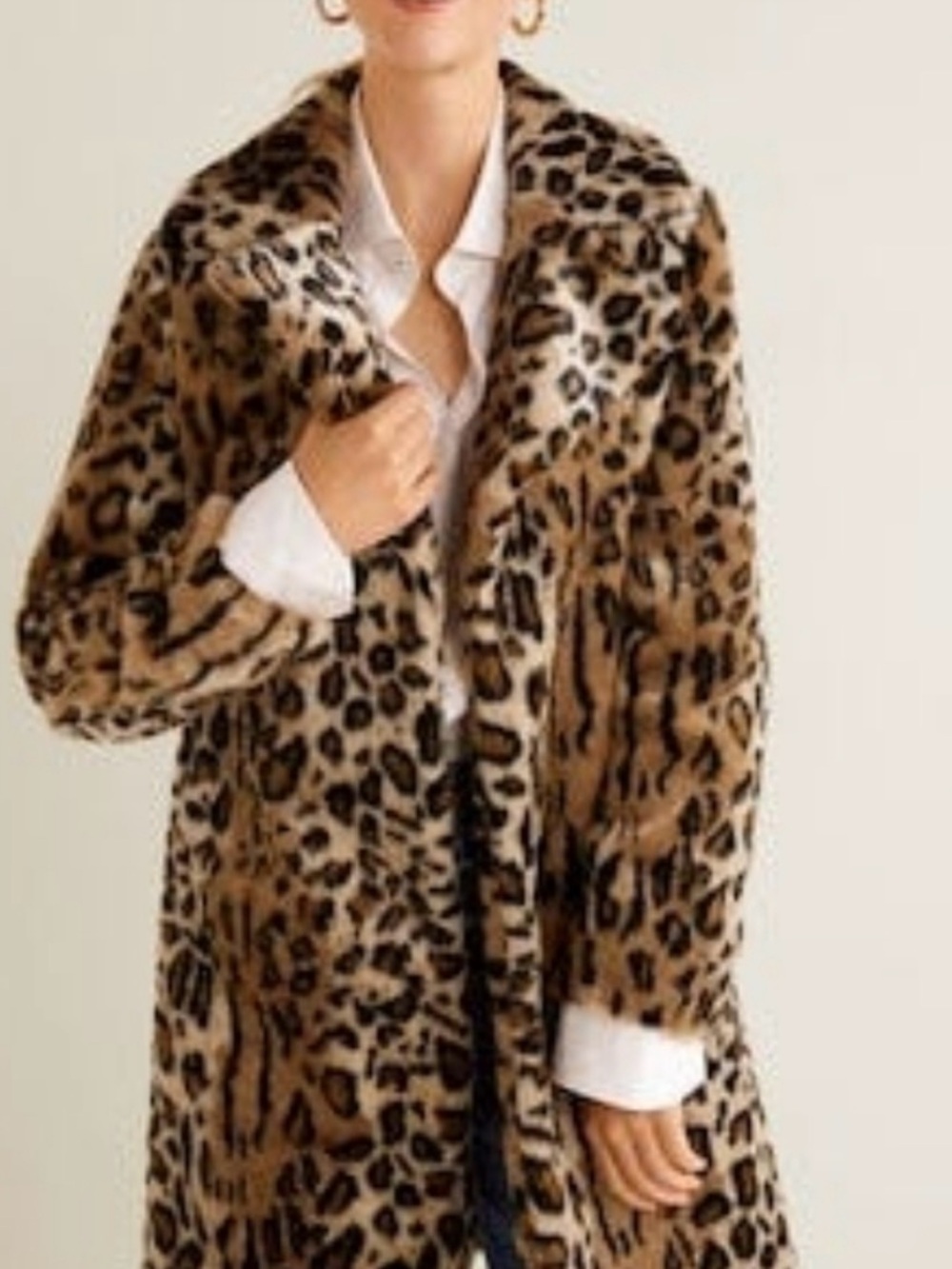 Mango Leopard-Print Faux Fur Coat in Brown and Black